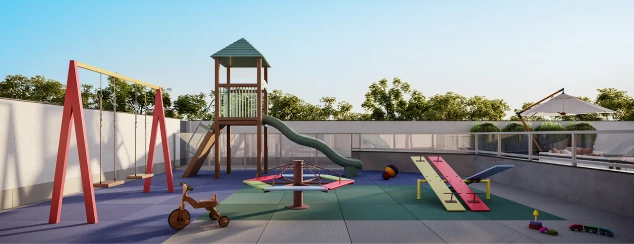 Playground do Tremezzo, ao ar livre, com balanço e escorregador