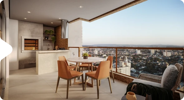 Sacada gourmet do Tremezzo com churrasqueira e vista da cidade