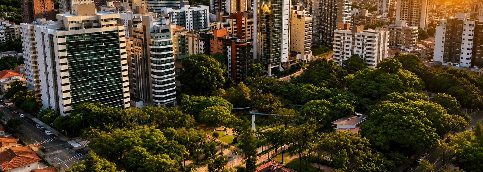 Fachada do Le Jardin Residence ao entardecer