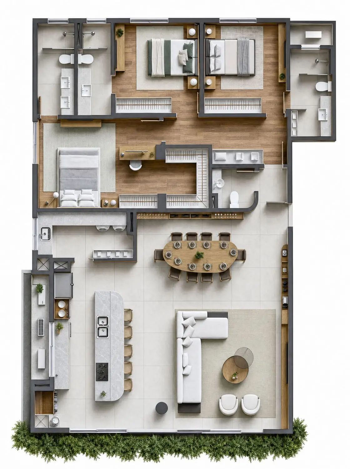 Planta do apartamento final 02 do Le Jardin: 190,31 m² com 3 suítes